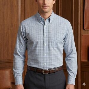 Brooks Brothers Button Down Mens 18.5-37 Blue Madison Non-Iron Check Shirt